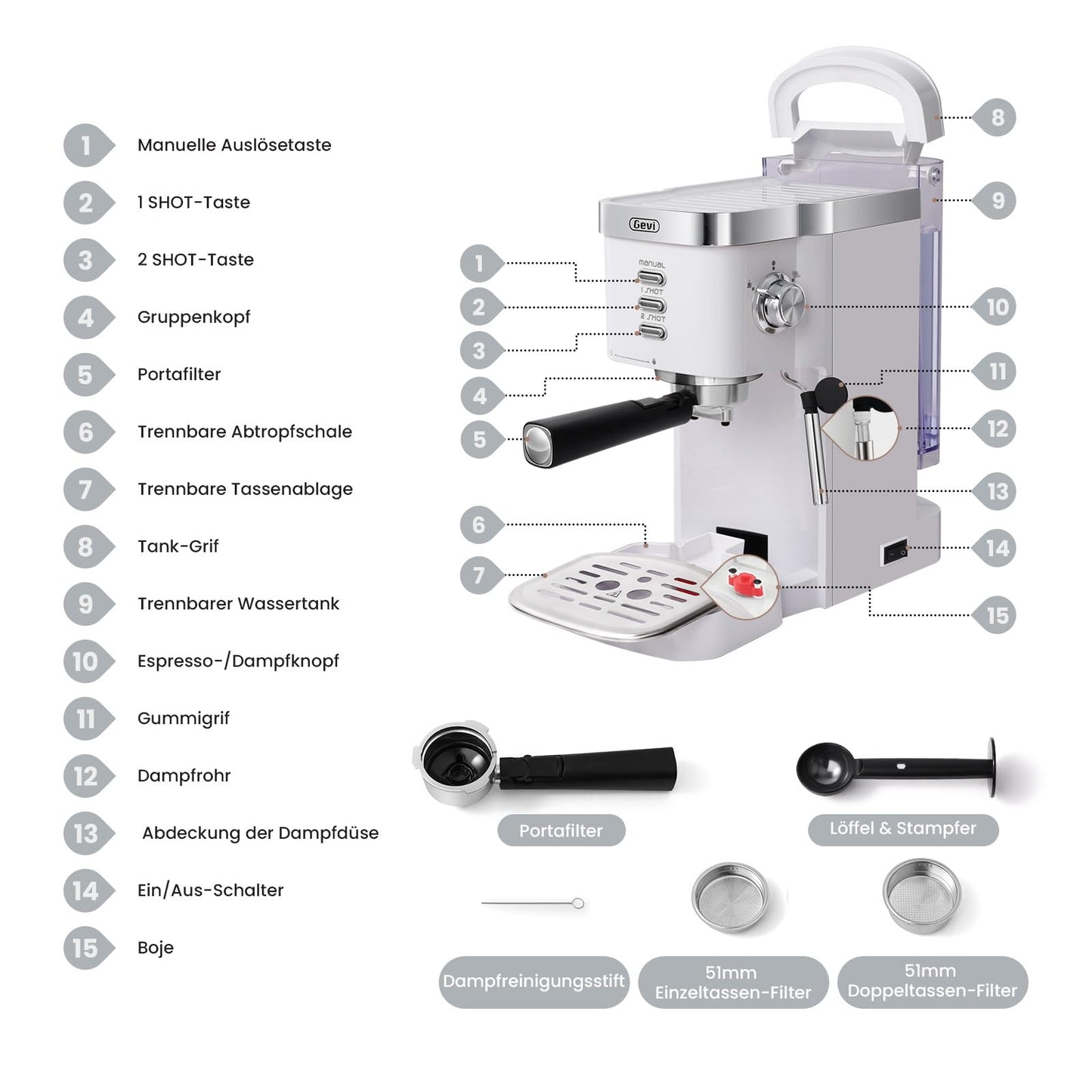 Máquina de café expresso semiautomática branca