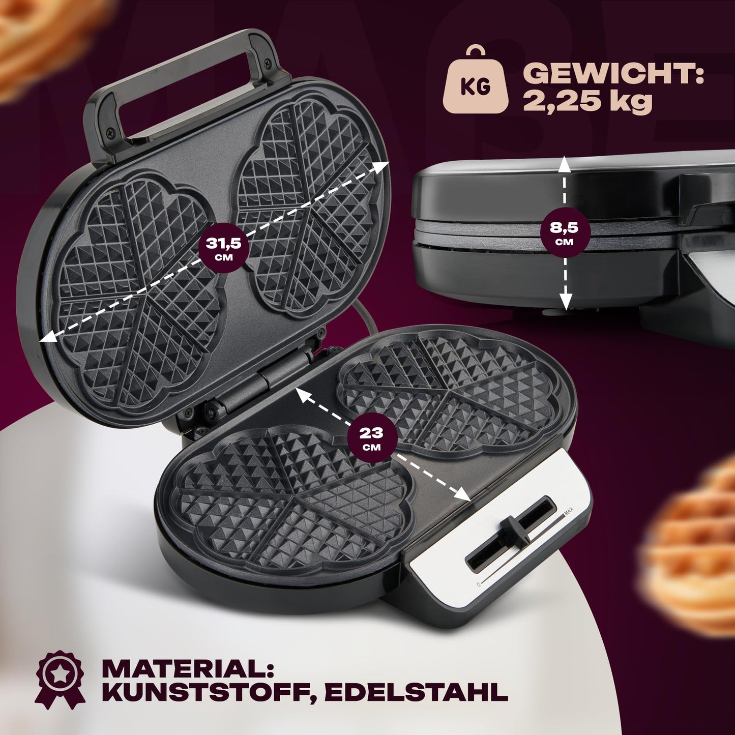 Waffle iron heart shape adjustable